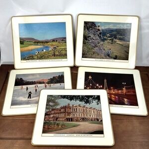 Pimpernel England Set of 5 Vintage Scenic Cork‎ Back Placemats 9x8